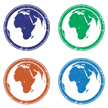 Collection of stamps with earth globe in various colorsのイラスト素材