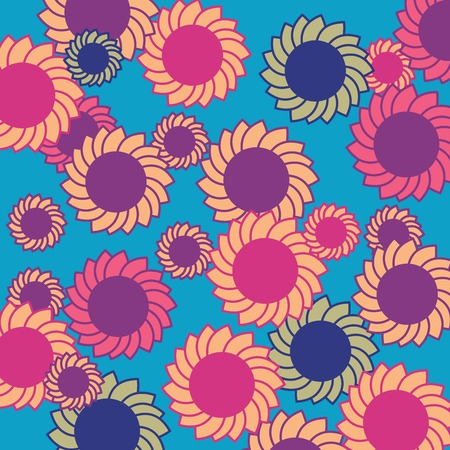 Retro flowers background on blue のイラスト素材