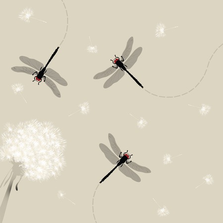 Dandelion and dragonfly illustrationのイラスト素材