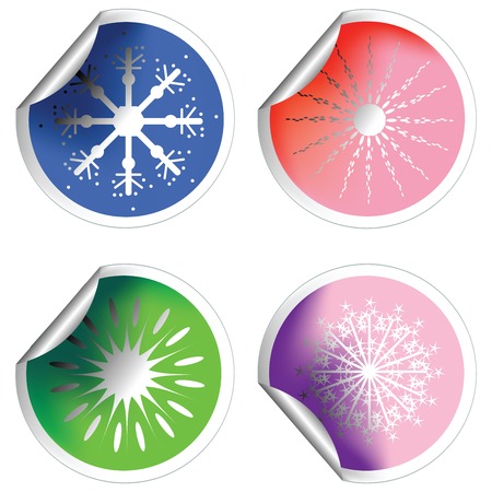 Fresh winter stickers with snowflakes and pealed cornersのイラスト素材