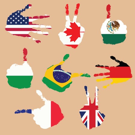 Grunge flags with hand signsのイラスト素材