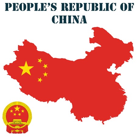 Map, flag and coat of arms for People's Republic of Chinaのイラスト素材