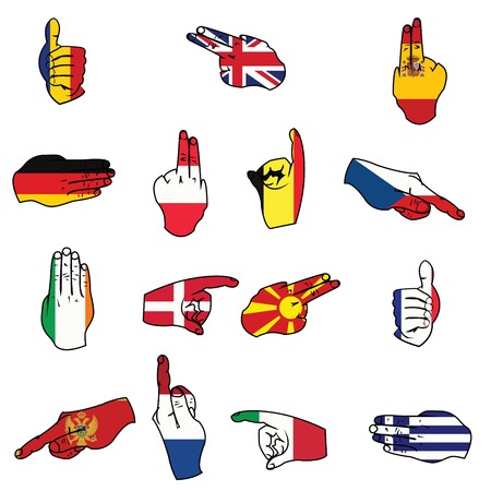 Stylized hands with flags of Europeのイラスト素材