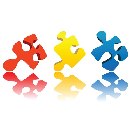 Three puzzle pieces against white backgroundのイラスト素材