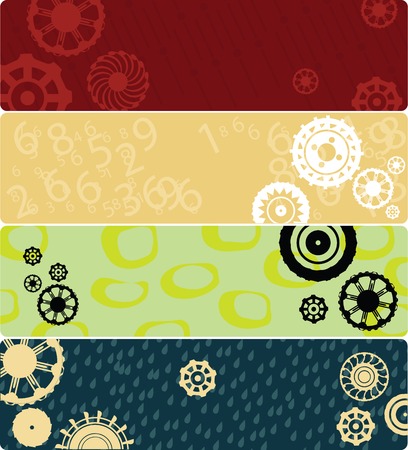 Four web banners or backgrounds with stylized gears. Highly detailed in various colors. のイラスト素材