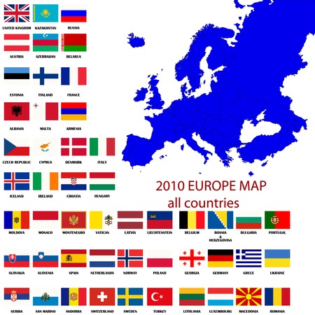 Editable map of Europe- all countries with borders and oficial flags in original colorsのイラスト素材