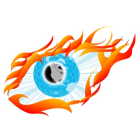 Eye sketch, tatoo with globe and flamesのイラスト素材