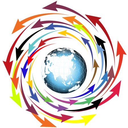 Globe piece and arrows, isolated object over whiteのイラスト素材