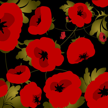 Background illustration with poppies over blackのイラスト素材