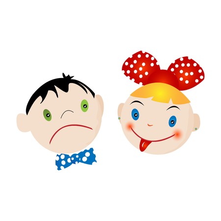 Boy and girl faces on white backgroundのイラスト素材