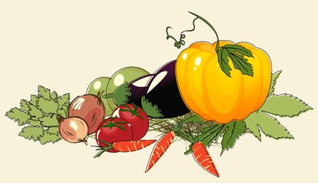 Illustration with bunch of vegetablesのイラスト素材