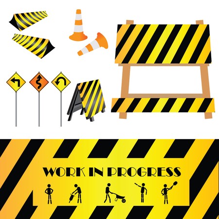Construction warning signs, design elementsのイラスト素材