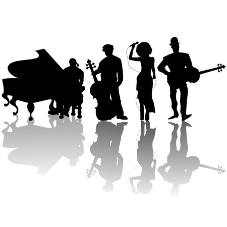 Jazz players silhouettes against white backgroundのイラスト素材