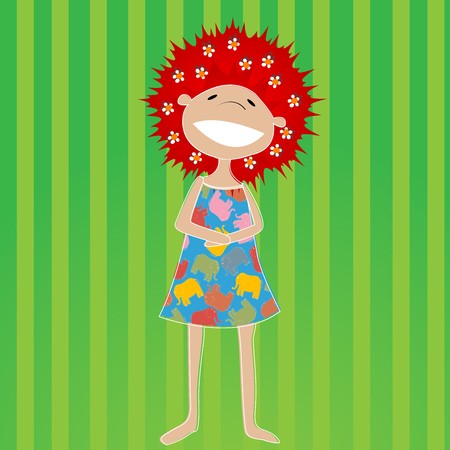 Beautiful little girl with red hair and flowersのイラスト素材