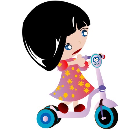 Little girl and her scooterのイラスト素材
