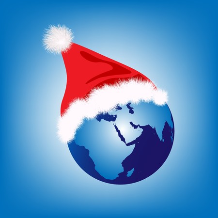 Earth globe with Santa hatのイラスト素材