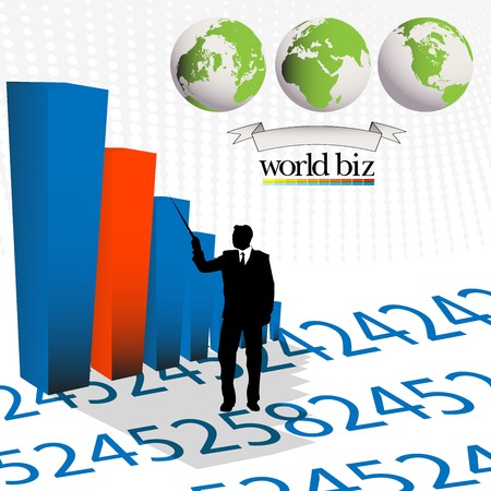 Conceptual layout with a business man presenting statistic bars のイラスト素材