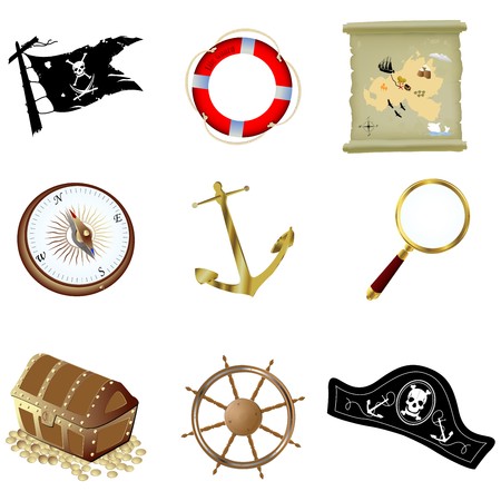 Nautical icons, isolated objects over whiteのイラスト素材
