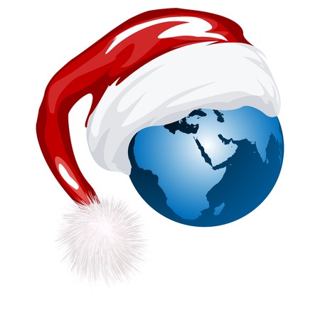 Earth globe with Santa hat against white backgroundのイラスト素材