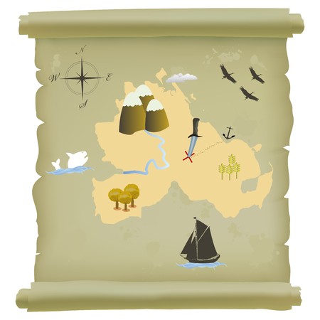 Papirus roll with treasure island map. Isolate object over white backgroundのイラスト素材
