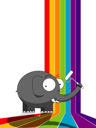 Cartoon character elephant painting a rainbowのイラスト素材