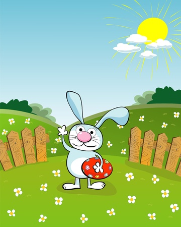 Easter cartoon with bunny and eggのイラスト素材