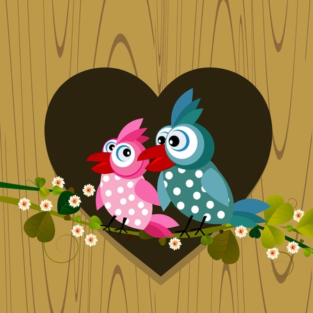Cartoon background with two birds in loveのイラスト素材