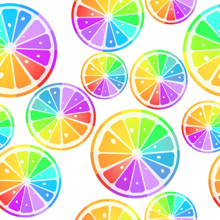 Seamless pattern with rainbow lemon slices over white backgroundのイラスト素材