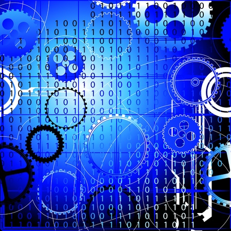 Abstract technical background with cogwheels and numbersのイラスト素材