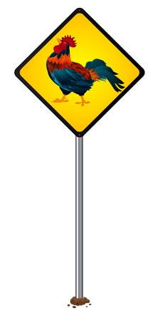 Attention proud rooster, stylized road sign, isolated object over white backgroundのイラスト素材