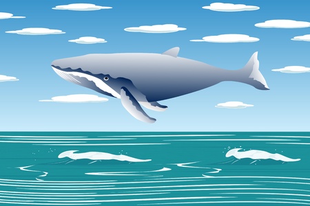 Ocean landscape with sperm whaleのイラスト素材