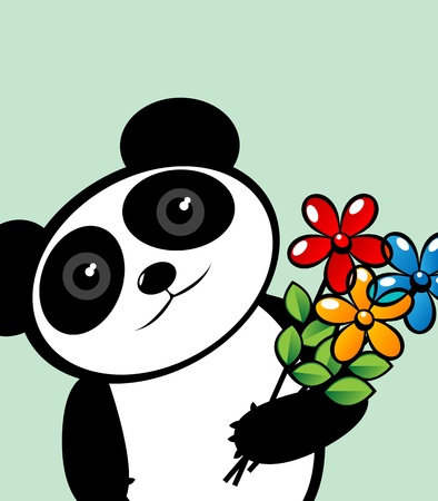Panda lover with flowers, editable graphic illustration with room for your textのイラスト素材