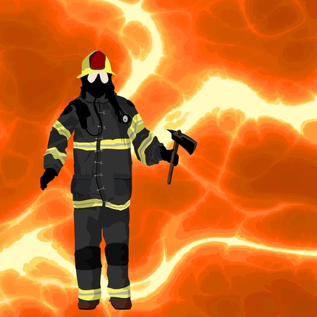 Firefighter over flames background, plenty of room for textのイラスト素材