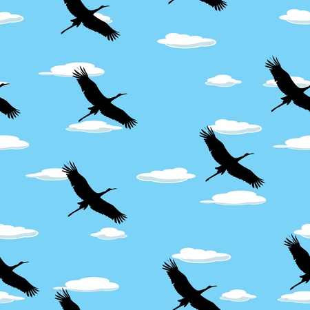 Seamless background with flying birds and cloudsのイラスト素材