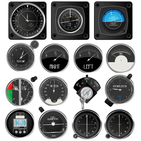 Aircraft instruments, isolated and grouped objects on whiteのイラスト素材
