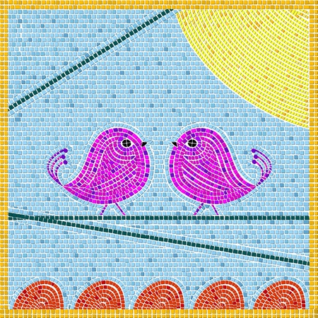 Tweet birds mosaic background, abstract art illustrationのイラスト素材