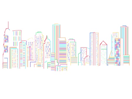 Cityscape background with colored skyscrapers abstract art illustrationのイラスト素材
