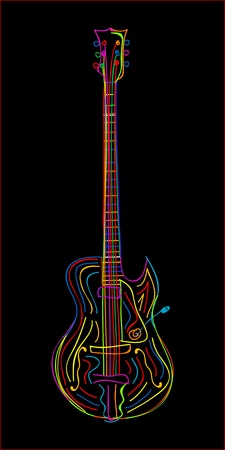 Stylized electric guitar on black background.のイラスト素材