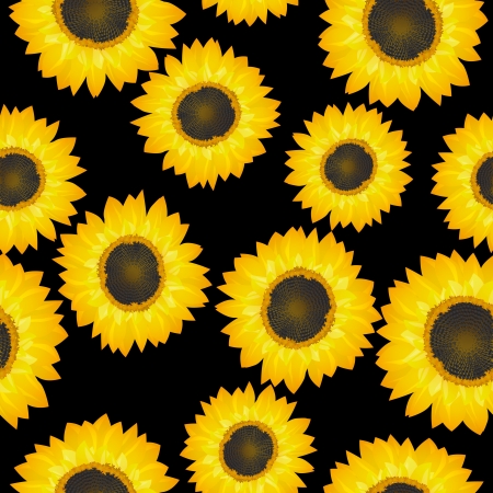 Seamless background pattern with sunflowers over blackのイラスト素材