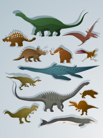 Collection of dinoasurs and ancient animals cartoon drawing set のイラスト素材
