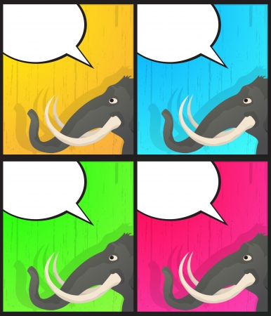 Pop art style graphic of a cartoon elephant head with a speech bubble のイラスト素材