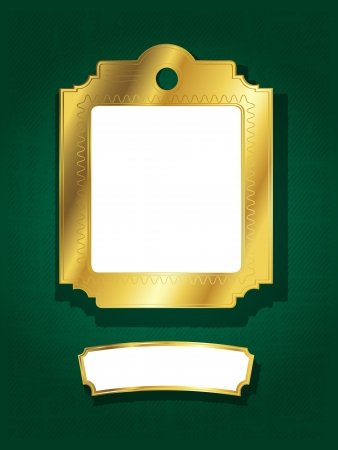 Golden frame and banner with room for text or photography over a green striped grungy backgroundのイラスト素材