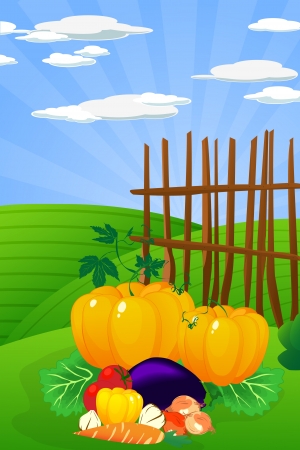Thanksgiving Day  Conceptual harvest graphic with various vegetables on the field のイラスト素材