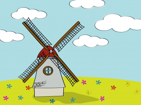 Childlike style drawign with a dutch millのイラスト素材