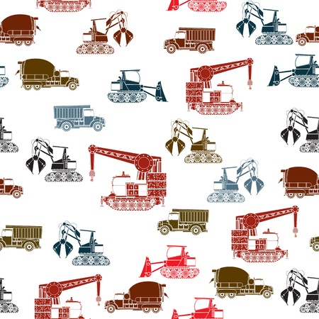 Construction vehicles seamless pattern in color over white backgroundのイラスト素材
