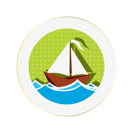 Sailing boat sticker against white backgroundのイラスト素材