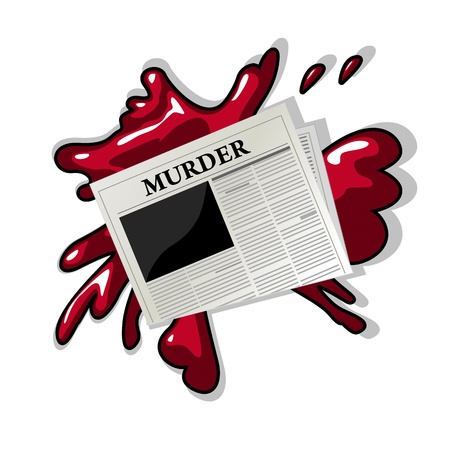 News related media icon with a newspaper showing Murder title over a blood splash のイラスト素材