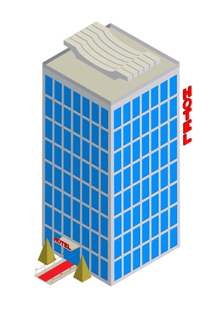 Isometric drawing of a tall hotel over whiteのイラスト素材