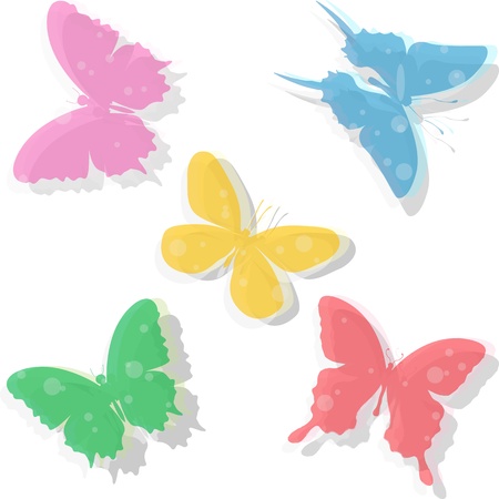 Colorful transparent butterflies collection, isolated object on white backgroundのイラスト素材