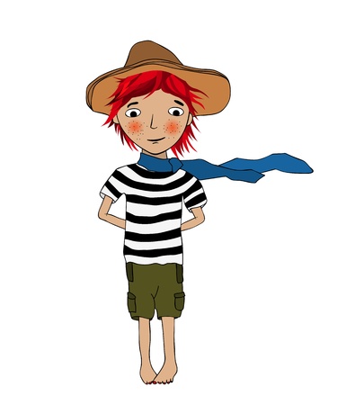 Simling little girl with hat and blue scarfのイラスト素材